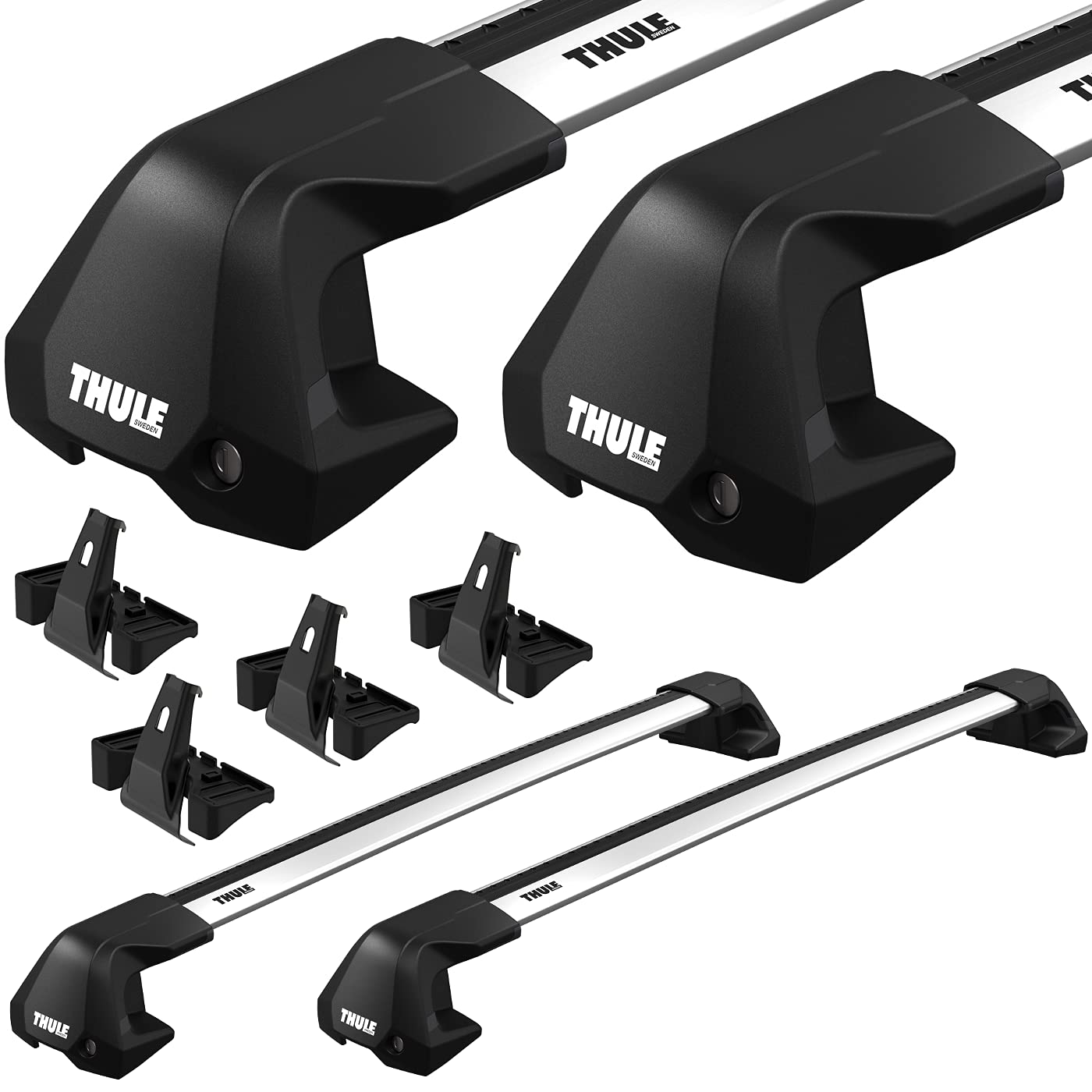 THULE Kompletny srebrne aluminiowy bagażnik bazowy WingBar Edge kompatybilny z Audi A5 F5 Sportback Hatchback 5-drzw. od 2017 ze zwykłym dachem (gładkim) Alu ładowność 75 kg