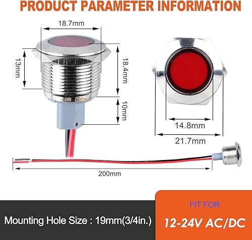 Miniatura 80 de 2 luces indicadoras LED de 0.630 in (5/8 pulgadas), 12-24 V AC/DC 20 mA ahorro de energía de metal impermeable IP67 lámpara piloto de una sola Verde