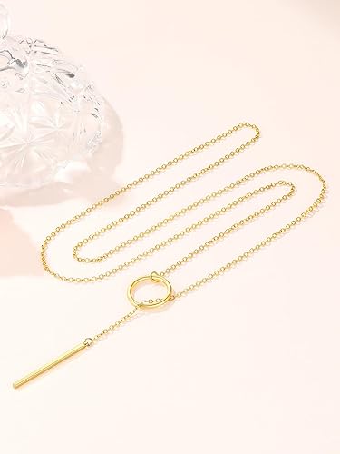 Miniatura 9 de FOCALOOK Long Necklaces for Women 18K Gold Plated Dainty Drop Bar Pendant Lariat Y-Shaped Necklace 28inch73cm