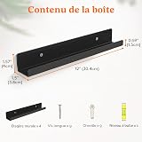 Lifewit Étagères Flottantes pour Disques Vinyles, Lot de 4 Étagères Murales en Acrylique Noir 30 cm, Décoration pour Livres/Photos/Maquillage, Chambre, Salon, Salle de Bain, Rangement et Organisation - 7