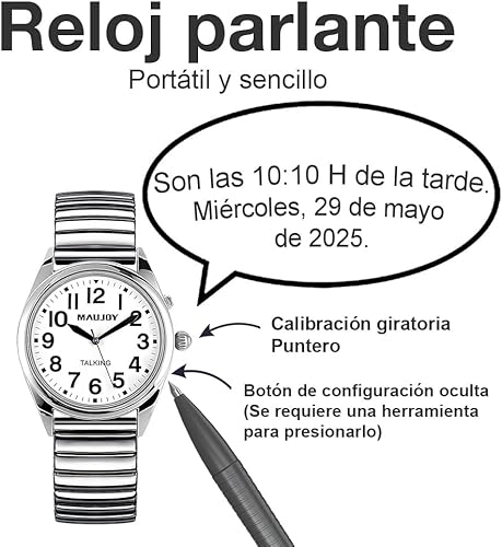 Miniatura 28 de English Talking Men's Watch for Elderly, Low Vision or Visually Impaired, Loud Sound, Large Numbers, Bold Hands, Stainless Steel Expandable Strap