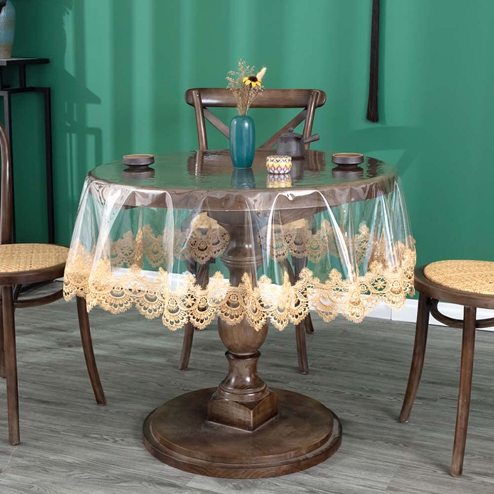 150cm Round Tablecloths for Garden Patio Restaurant Table Top,Clear Table Protector Wipeable Dining Table,Heat Protection & Waterproof,Table Cover with Lace