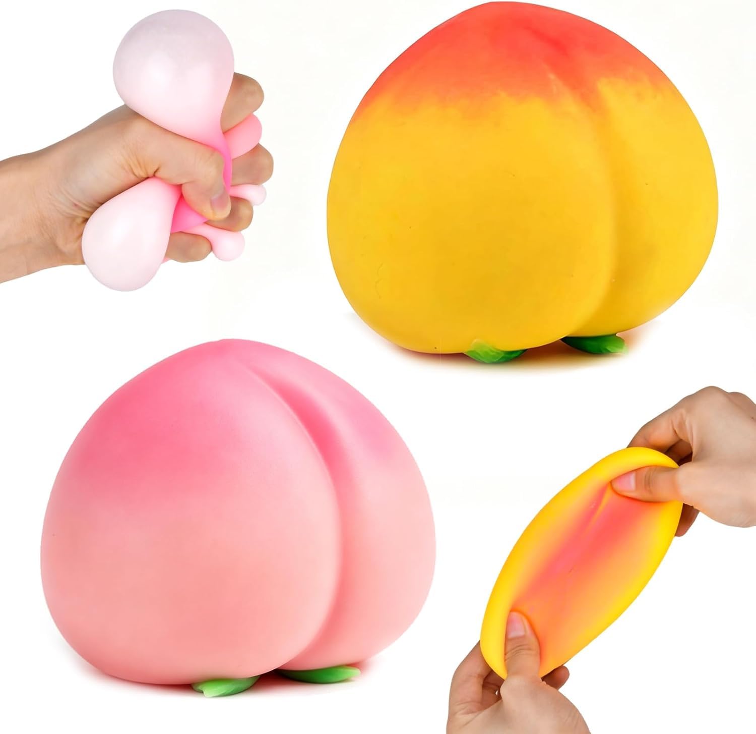 2 Pcs Balls Peach Squishies, Slow Rising Butter Squishy , Stress Relaxation Sensory for Adults , Pink and Yellow Peach Figurines-image-3