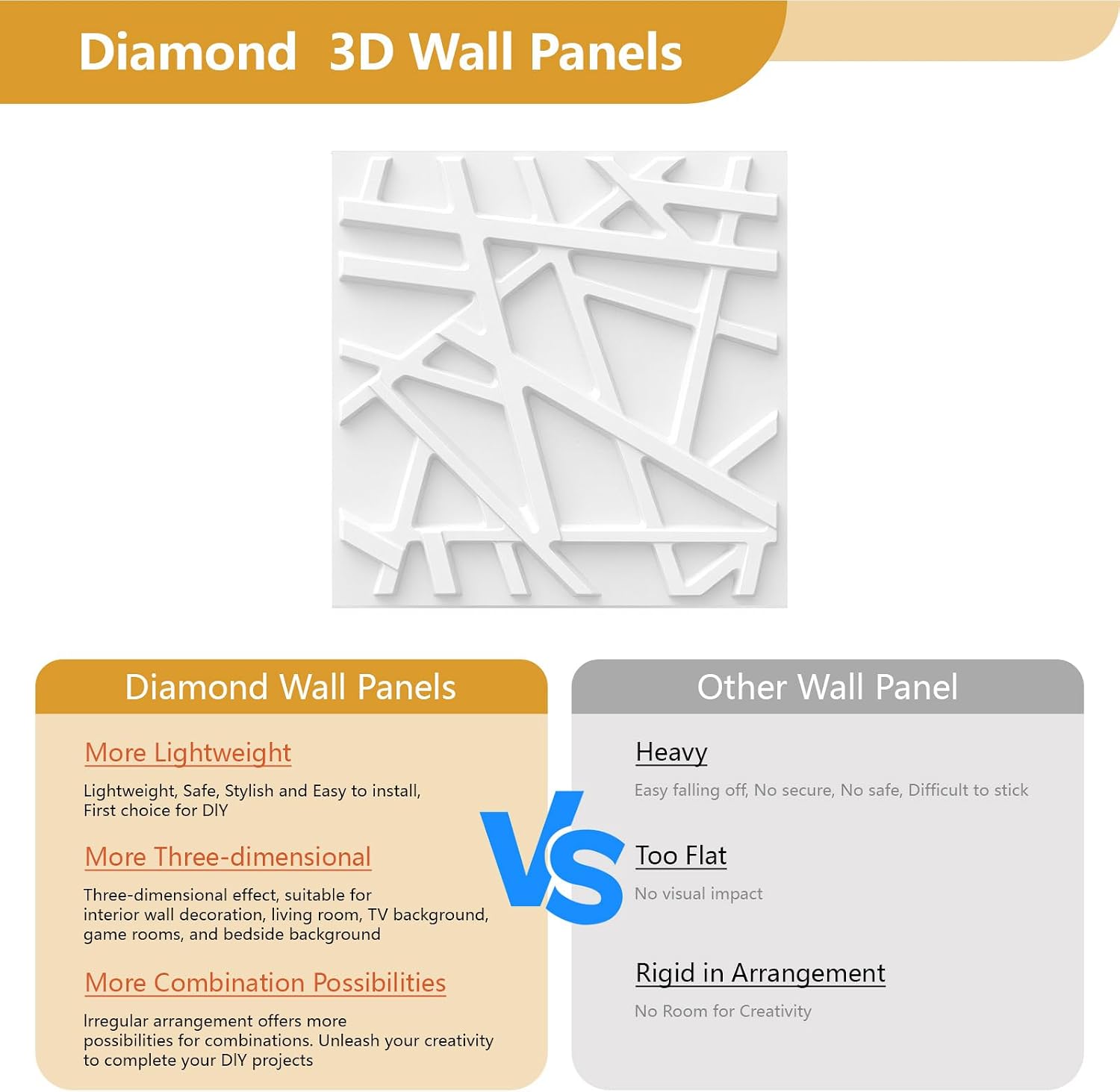 3D Wall Panel Diamond for Interior Wall Decor,Waterproof, Heat Resistant PVC Wall Panel 11.8''x11.8'' Diamond Accent Panels for Living Gaming Room, Bedroom, Office, 12 Pack (BS-2151-White)
