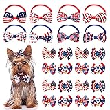 Frienda 24 Pieces Patriotic Dog Bow Ties 4th of July Dog Hair Bows Independence Day Adjustable Pet...