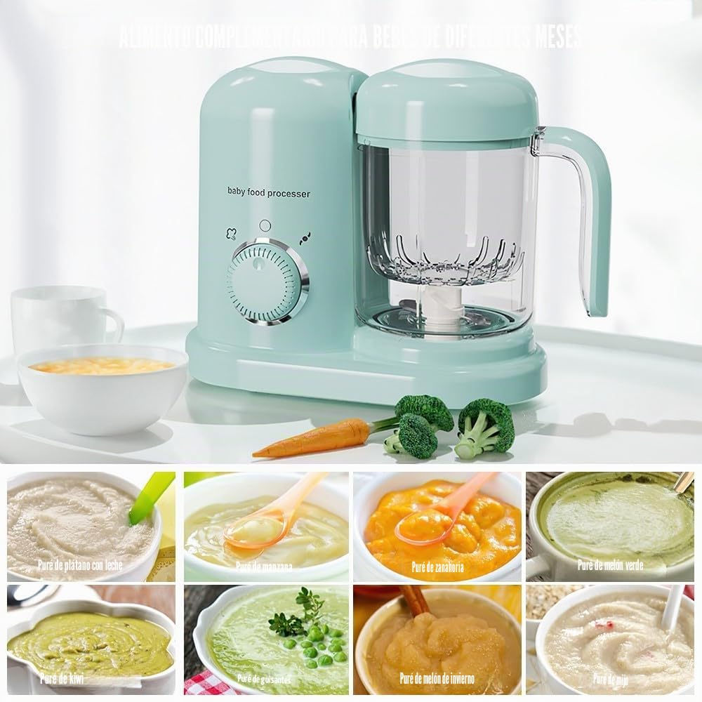 Robot Cocedor Mezclador para Bebés, Batidora para bebé Multifuncional con Cesta de Vapor, Cuchilla de Acero Inoxidable 304 para la Preparación de Purés Caseros y de Frutas para Bebé, Sin BPA