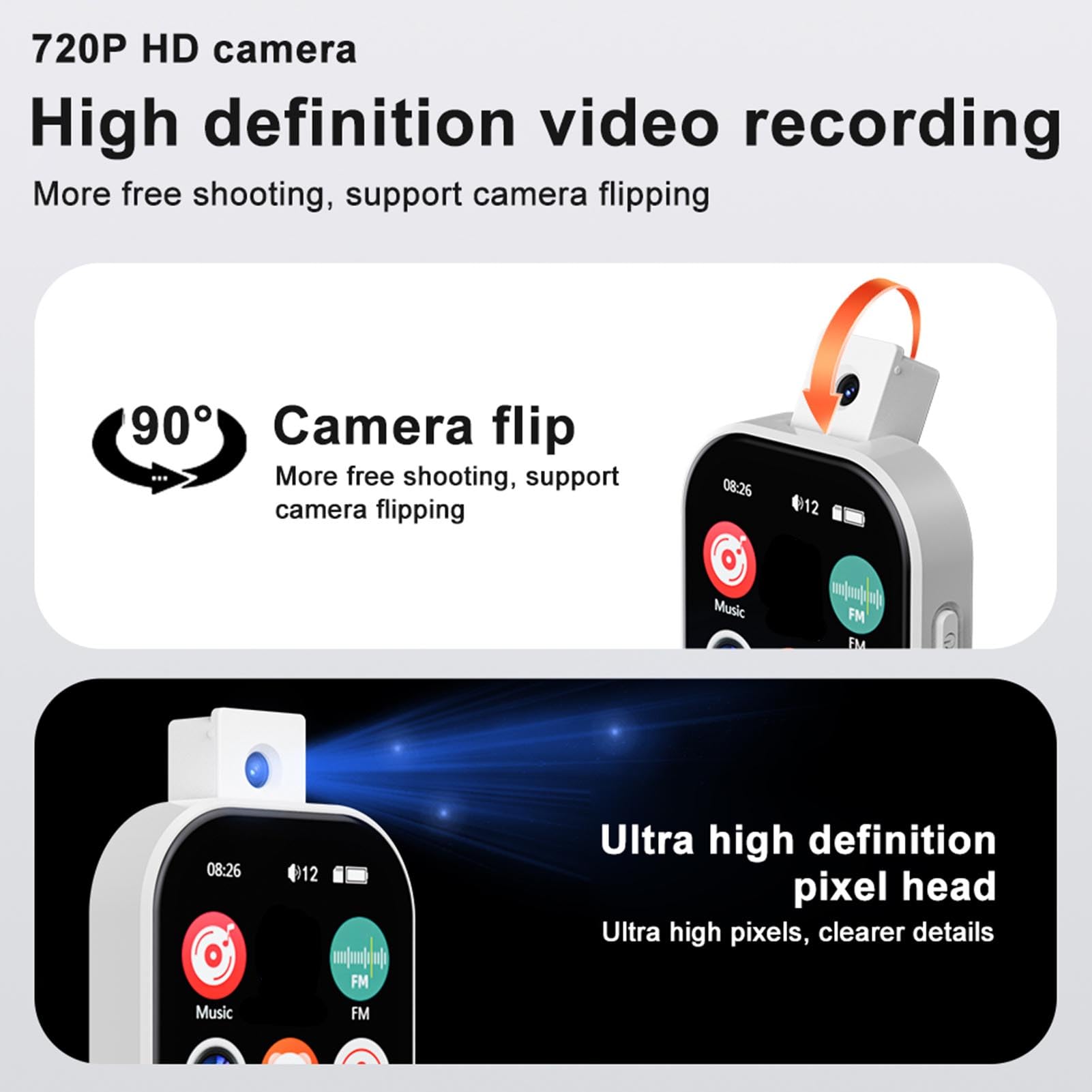 Reproductor MP3, 5.4 con Pantalla Táctil de 2.01 Pulgadas, Memoria Ampliable de 128 GB, Altavoz HiFi para Amantes de la Música y la Fotografía (con Tarjeta de Memoria de 128G)