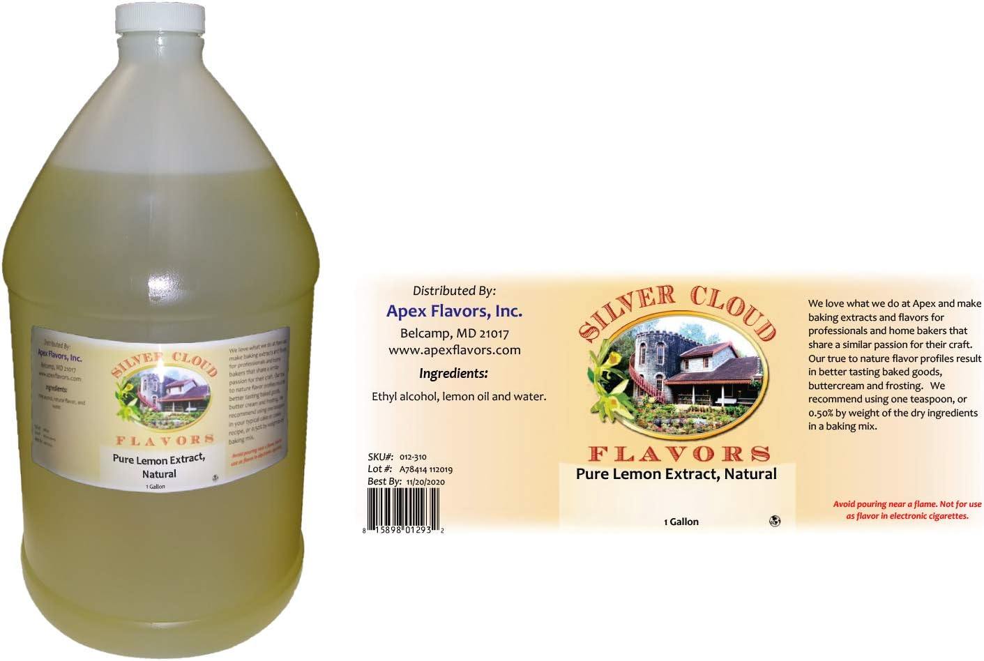 Pure Lemon Extract, Natural - 1 Gallon plastic jug