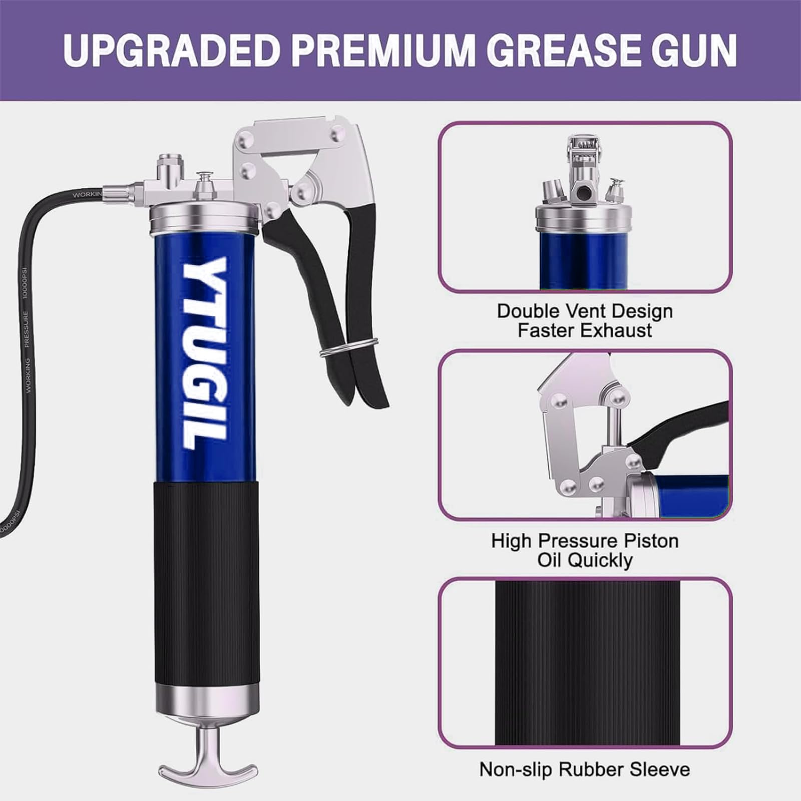 Ingrassatore Manuale Kit, Pistola per Grasso Professionale da 8000 PSI, con Tubi Flessibili, a Molla e Metallo per Cartuccia Grasso 400cc