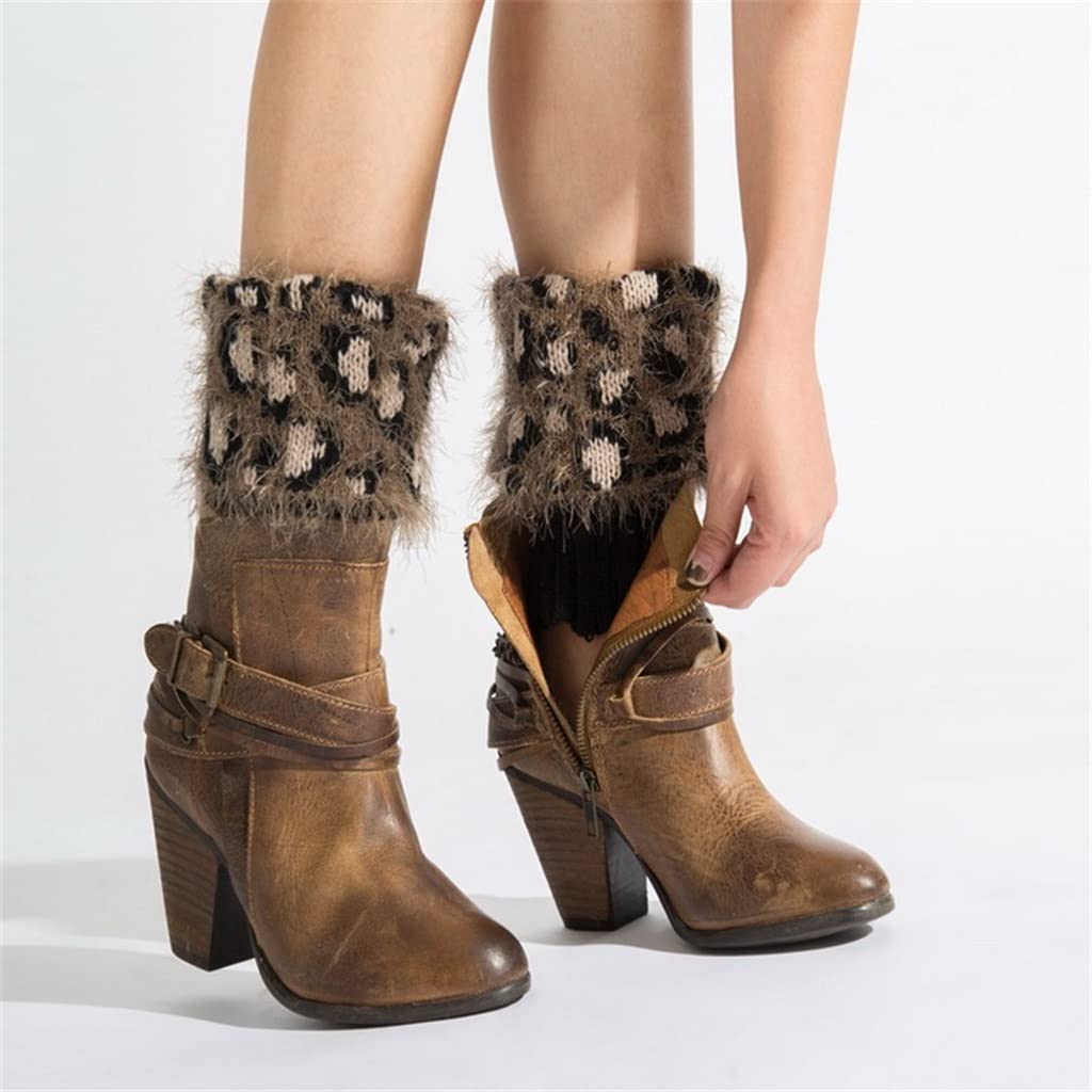 3 pary leopardowych zimowych krótkich dzianinowych skarpet do butów Ocieplacze na nogi Mankiety do butów Legginsy Damskie getry (kolor: A, rozmiar: 16 cm) (3 szt.)