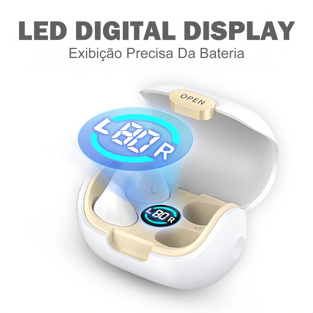 Packaging box for H'MASTON RS-46 headset showing contents: Bluetooth Earphone, Charging Case, Type-C Data Cable, Instruction Manual.