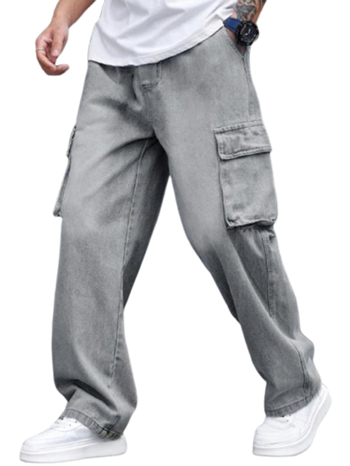 waltz Men's Stylish Stretchable Baggy Loose Oversize Extra Pockets Denim Cargo Jeans Pant for Man-picture-20