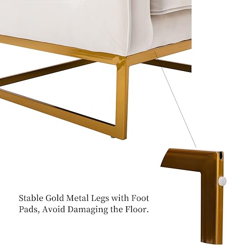 Miniatura 6 de LukeAlon Elegante silla de club con acento de terciopelo, sillón tapizado con patas de metal dorado, moderna silla individual para sofá individual,