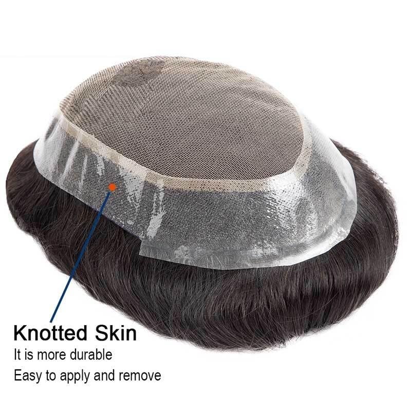 Prothèse capillaire homme en cheveux indiens Remy doux et base dentelle française