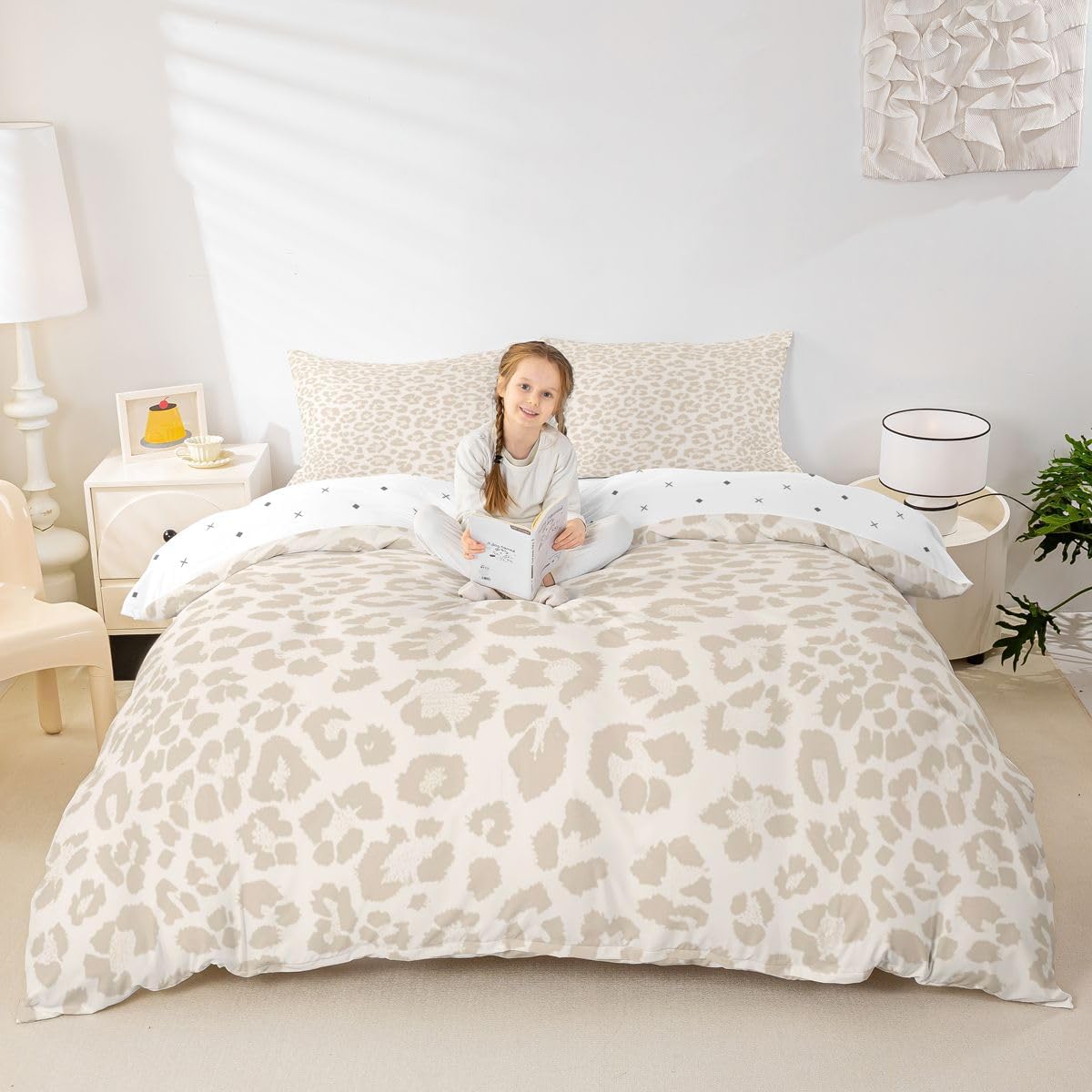 jejeloiu Beige Leopard Duvet Cover Queen Size Safari Cheetah Comforter Cover for Boys Girls Animal Print Bedding Set 3Pcs Room Decor