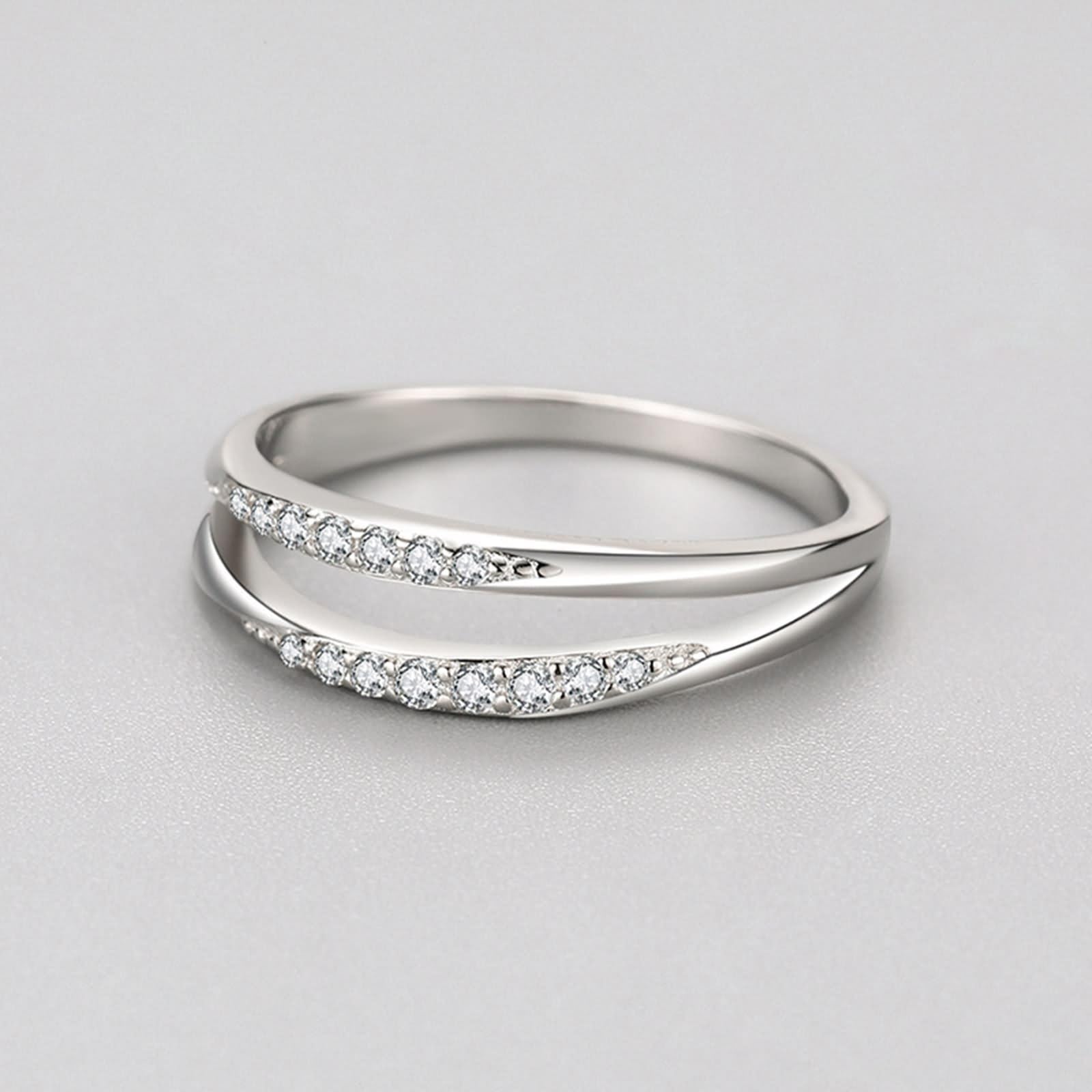 Anillos para mujer dedo medio, anillos mujer delicado diseño de doble capa con moissanite redondo de 18 quilates oro blanco talla 60 (19.1)