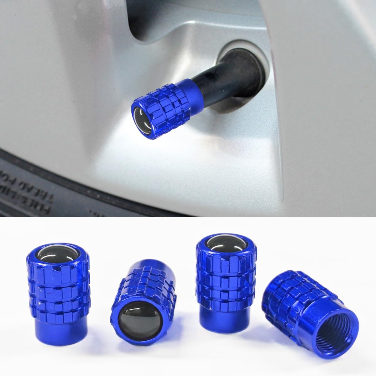 4PCS Car Tire Valve Stem Caps Heavy Duty Leak-Proof Auto Tire Valve Caps with Rubber Seal Aluminum Alloy
