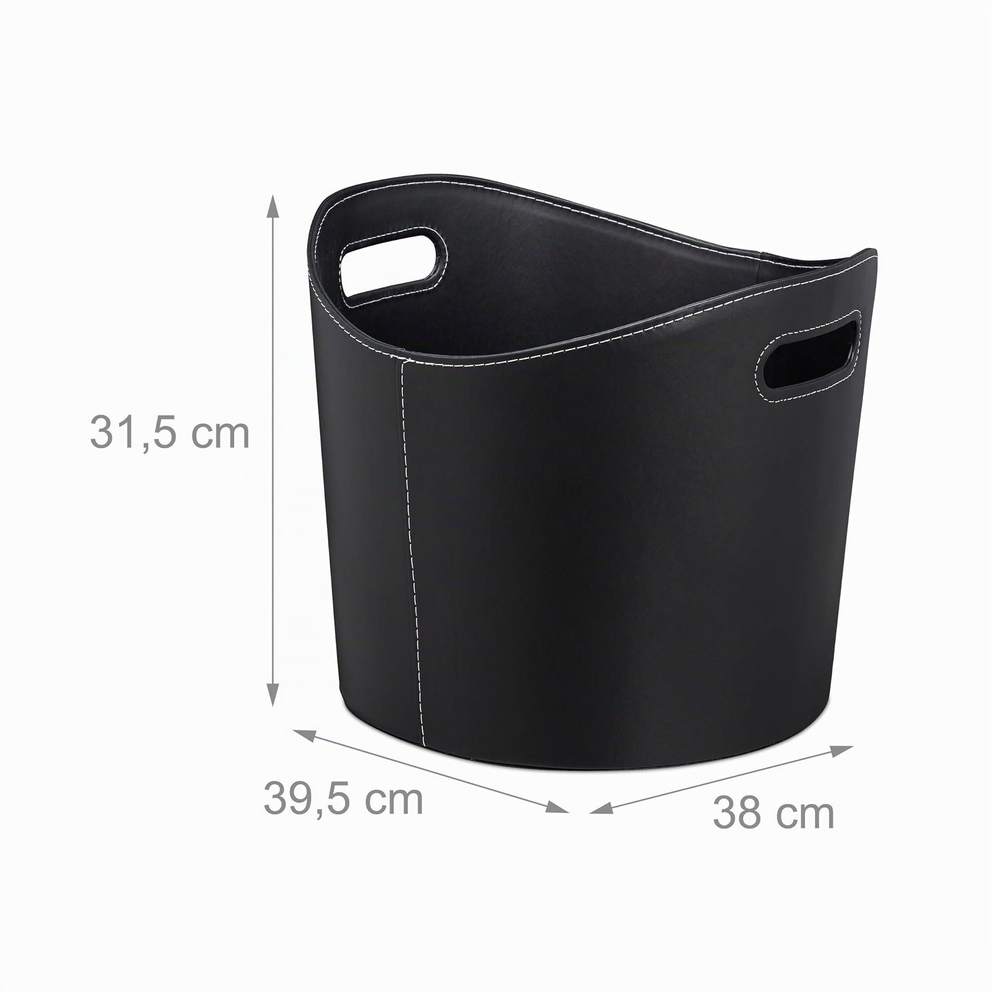1x Cesto Portalegna L, Borsa in Similpelle, Stabile e con Manici, Legname, Ovale, Trasportabile, Nero