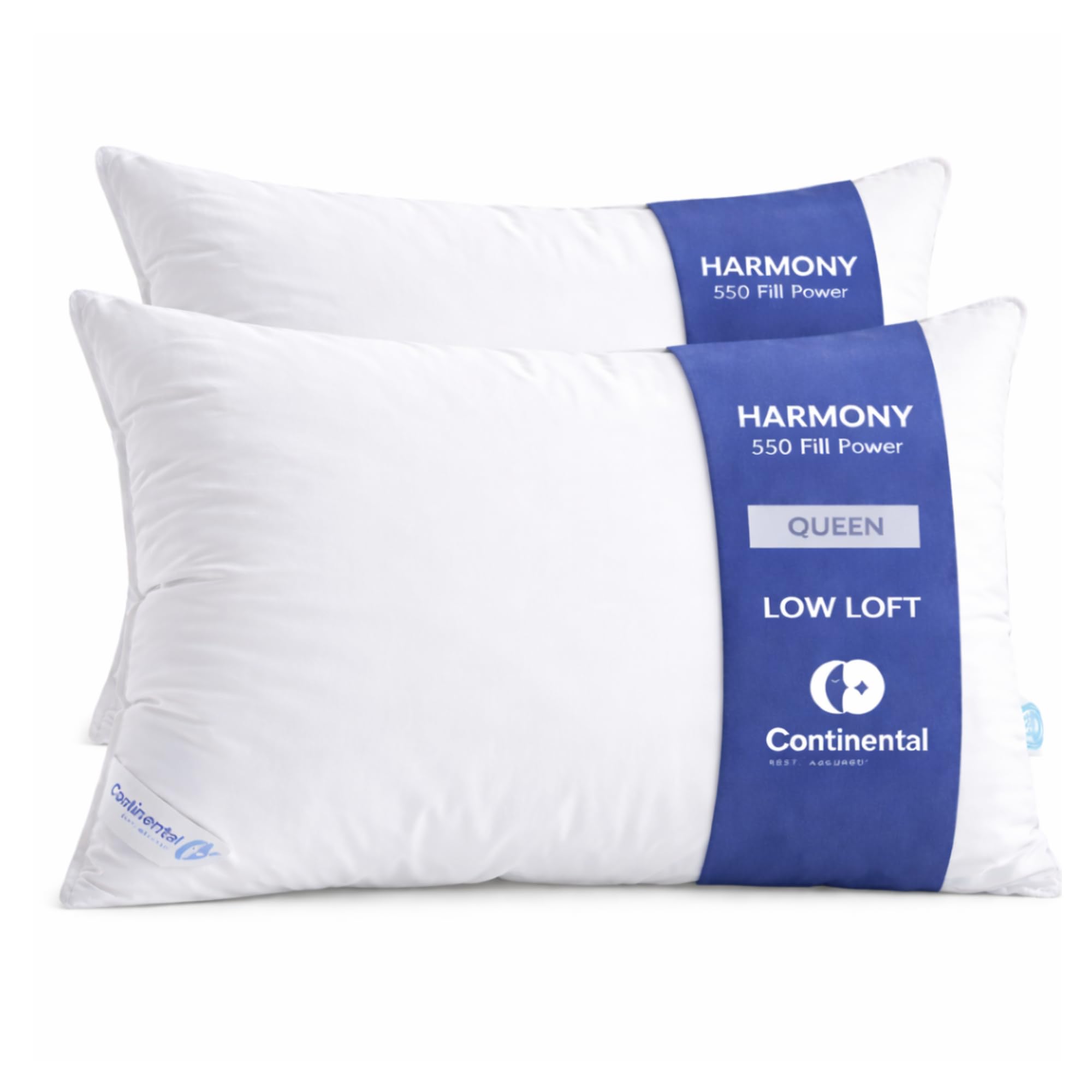 - Continental Bedding Harmony White Goose Down Pillow 550 Fill Power Soft Loft 100% Cotton 400 Thread Count Shell Queen Size 2 Pack Made in USA