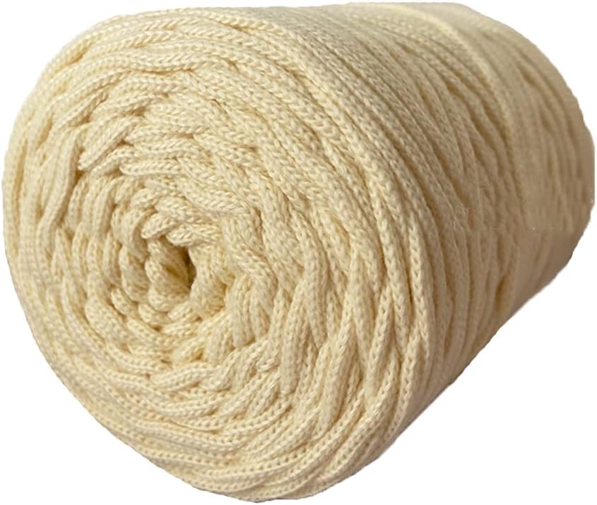 300g Cream Crochet Bag Yarn 3mm Round Polyester Cord Macrame Cord Hollow Knitted Crochet Yarns for DIY Bag Purse Basket