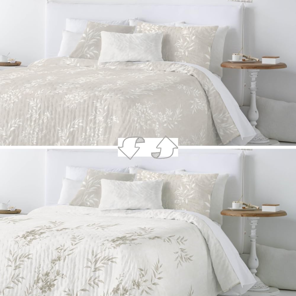 Fundeco Colcha bouti Modelo July Reversible para Primavera Verano (Beige, Cama 150/160 (250 x 270 cm.))