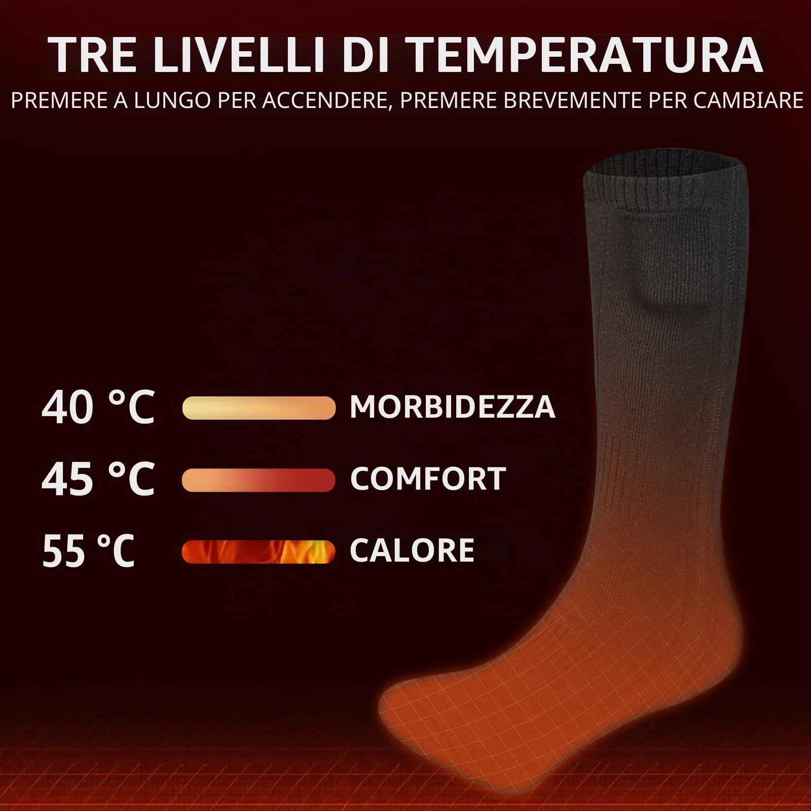 Calzini riscaldati per uomo e donna, 4500 mAh, calzini riscaldanti elettrici ricaricabili, 3 livelli di temperatura lavabili calzini riscaldati, scaldapiedi invernali
