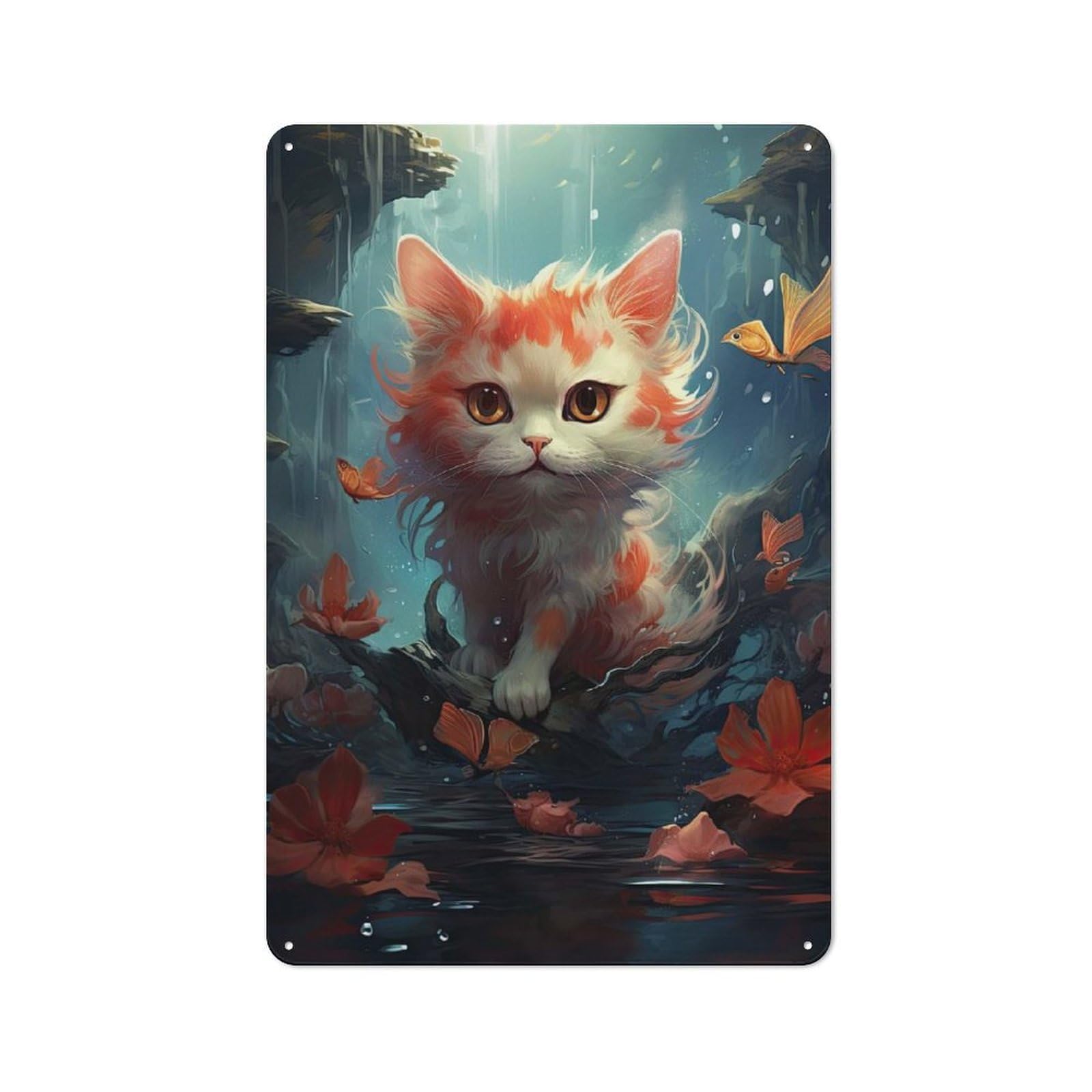 Junmoney Koi Kitten Rustic Tin Sign 30X20cm Featuring For Living Room Wall, For Metal Sign Collectors, For Garage And Workshop Walls
