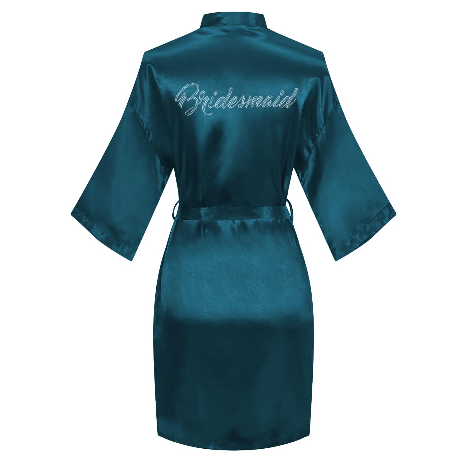 Womens Kimono Bride Bridesmaid Robes with Rhinestones Short Satin Bathrobes Wedding Party Getting Ready Day