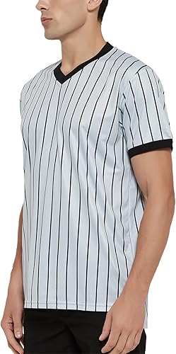 Miniatura 2 de TopTie Camiseta de árbitro de baloncesto, oficiales, camiseta de rendimiento con cuello en V gris con rayas negras