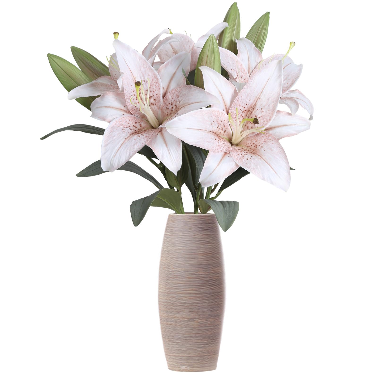 IPOPU White Artificial Lily Flowers 5PCS Vintage White Lily Flowers Silk Flowers for Home Decor Indoor Tiger Lily Flowers White Flowers Floral Arrangement Wedding Party Decor Home Decor (White)