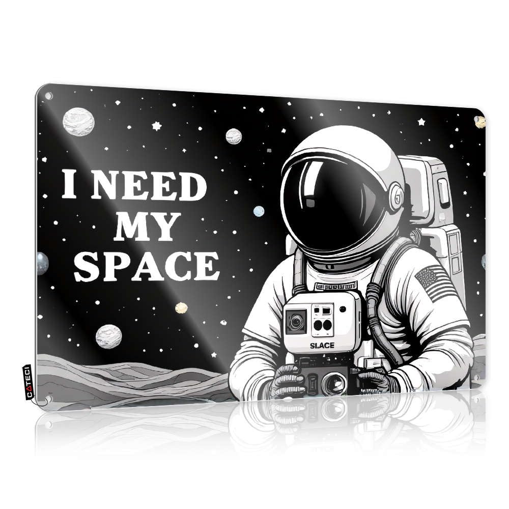 I Need My Space Astronaut Holding Camera With "slace" On It. Square Funny Sign | Tinsign Vintage Style Retirement Workshop Decoration Easy Hang(30X40CM)