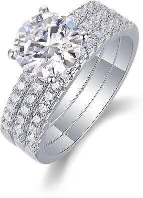 Ring for Womens, 2ct Moissanite 3-Piece Ring Set Half Eternity Platinum Vintage Wedding Bands for Women, 9K/14K/18K White Gold/PT950 | Size 4-11