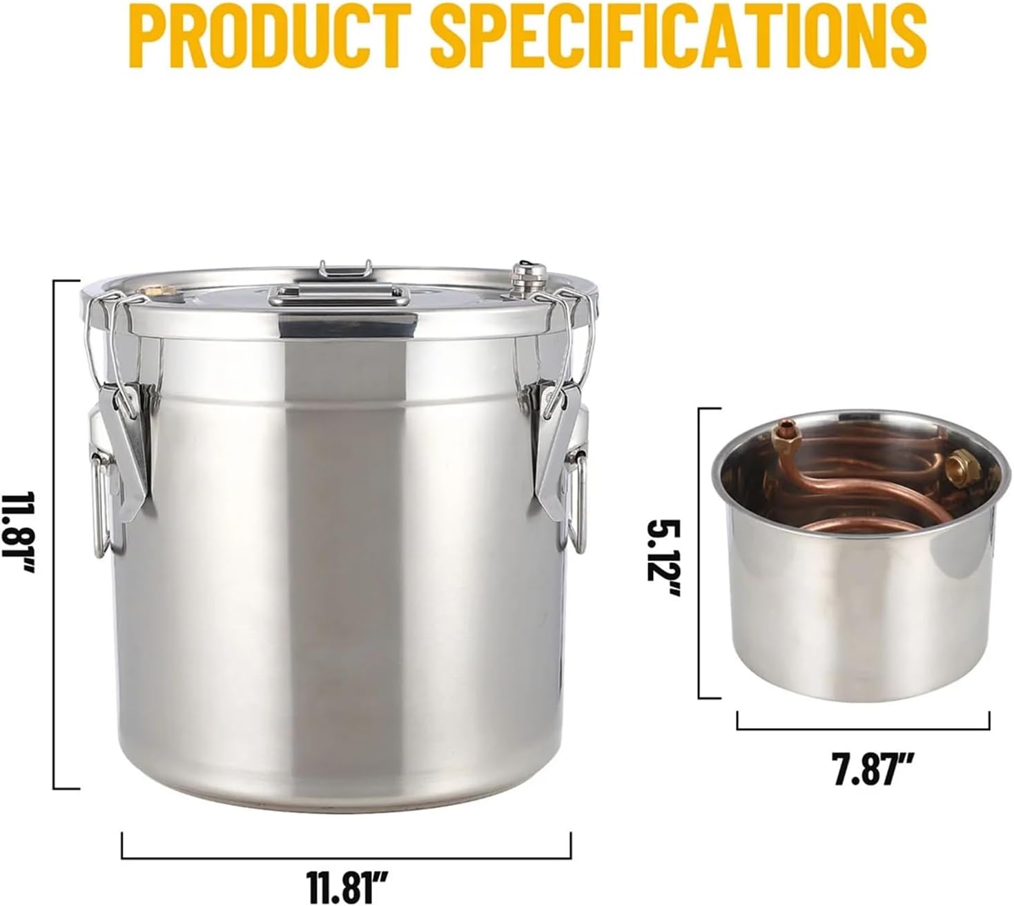 Alcohol Distiller 3Gal 10L 2pot Stainless Steel Distillation Pot Home Brewing Kit with Copper Tube Build-in Thermometer for DIY Whisky Wine Brandy, Silver