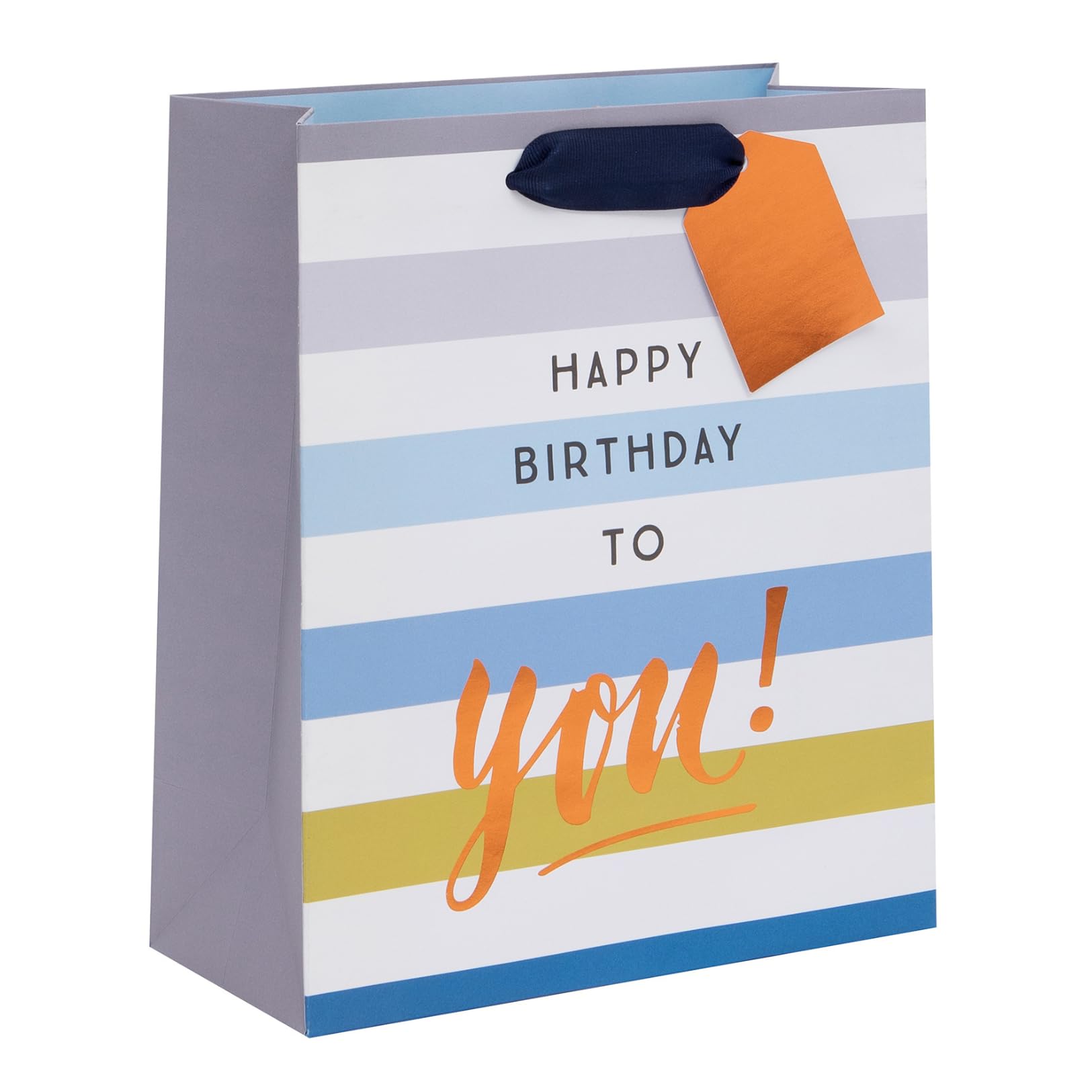 Ballyhoo Medium Birthday Gift Bag Happy Birthday to You, Blue Stripes, 25.3 x 21.5 x 10.2 mm