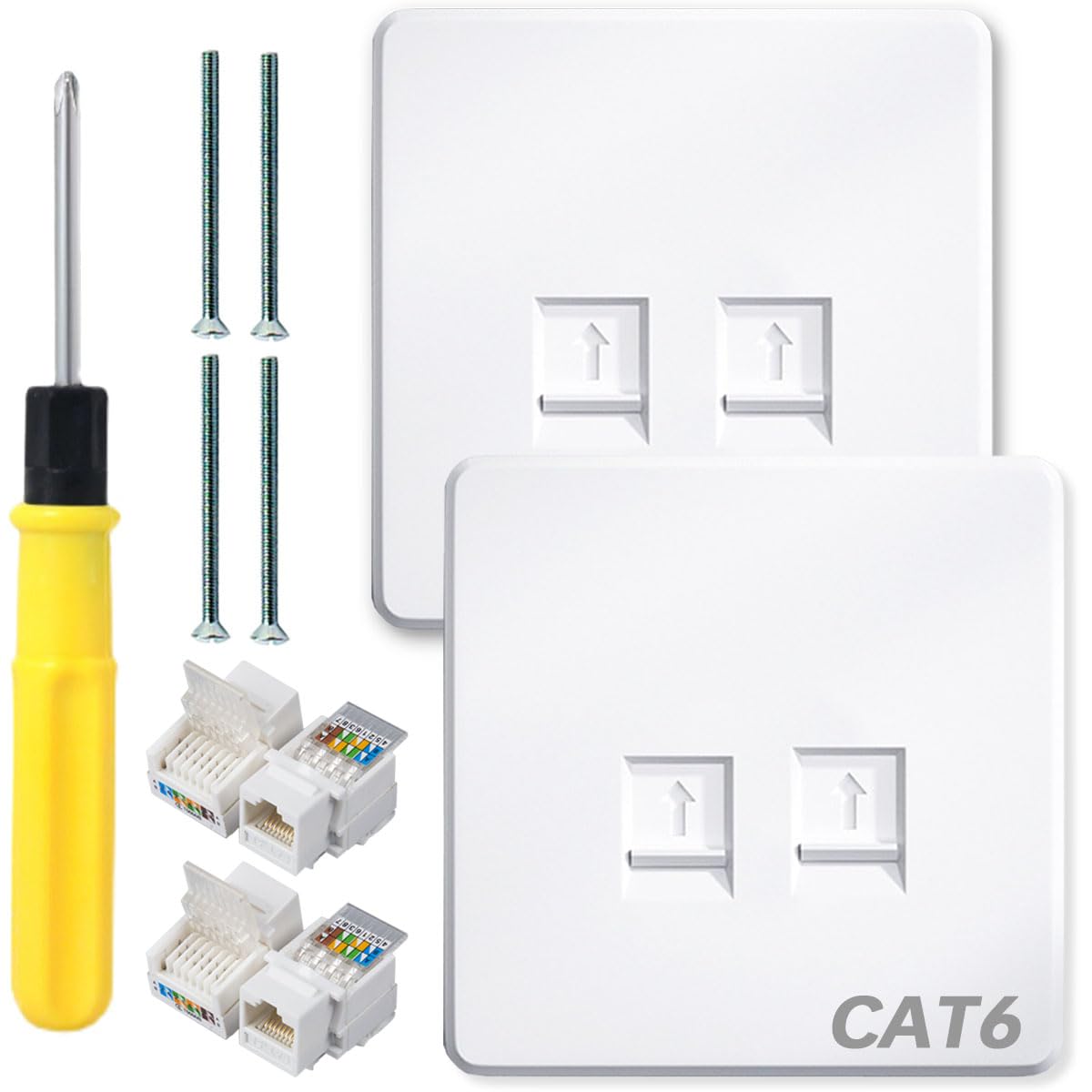 Acmerota RJ45 Socket Faceplate CAT6 Wall Plate RJ45 Wall Sockets Cat6 2 Port Ethernet Wall Socket for Ethernet Cable Networking Socket Box Tool-Free Network Connector Module