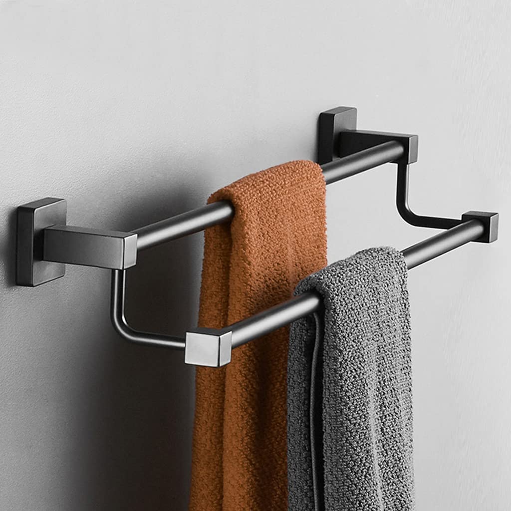 Porte-serviettes de bain double barre noir 80 cm pour éliminer l'humidité des linges