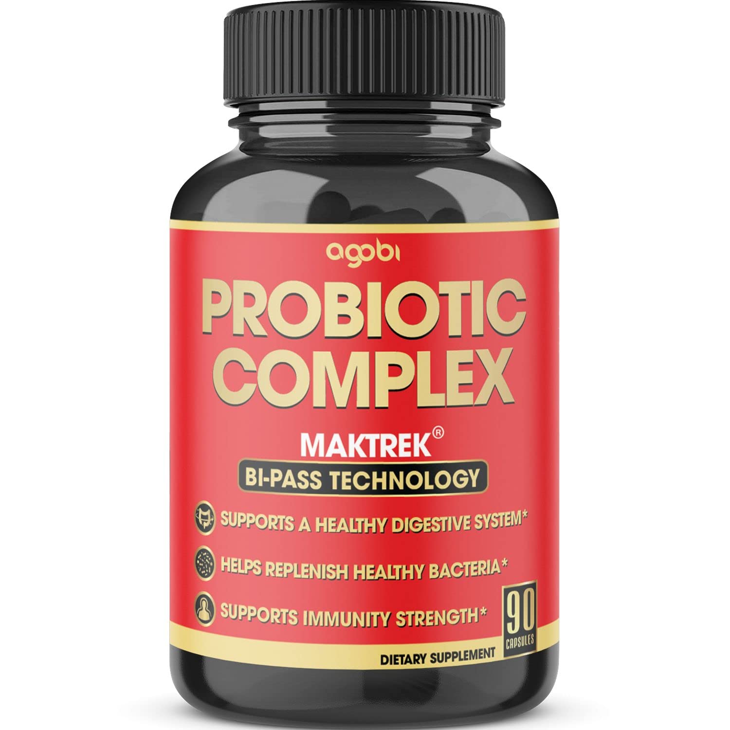 agobiProbiotics Capsules Maktrek Bi-Pass Technology - Certified 4Strains - USA Manufactured Supplement Daily Healthy Digestion and Immune Support for Men & Women - 90 Vegetable Capsules
