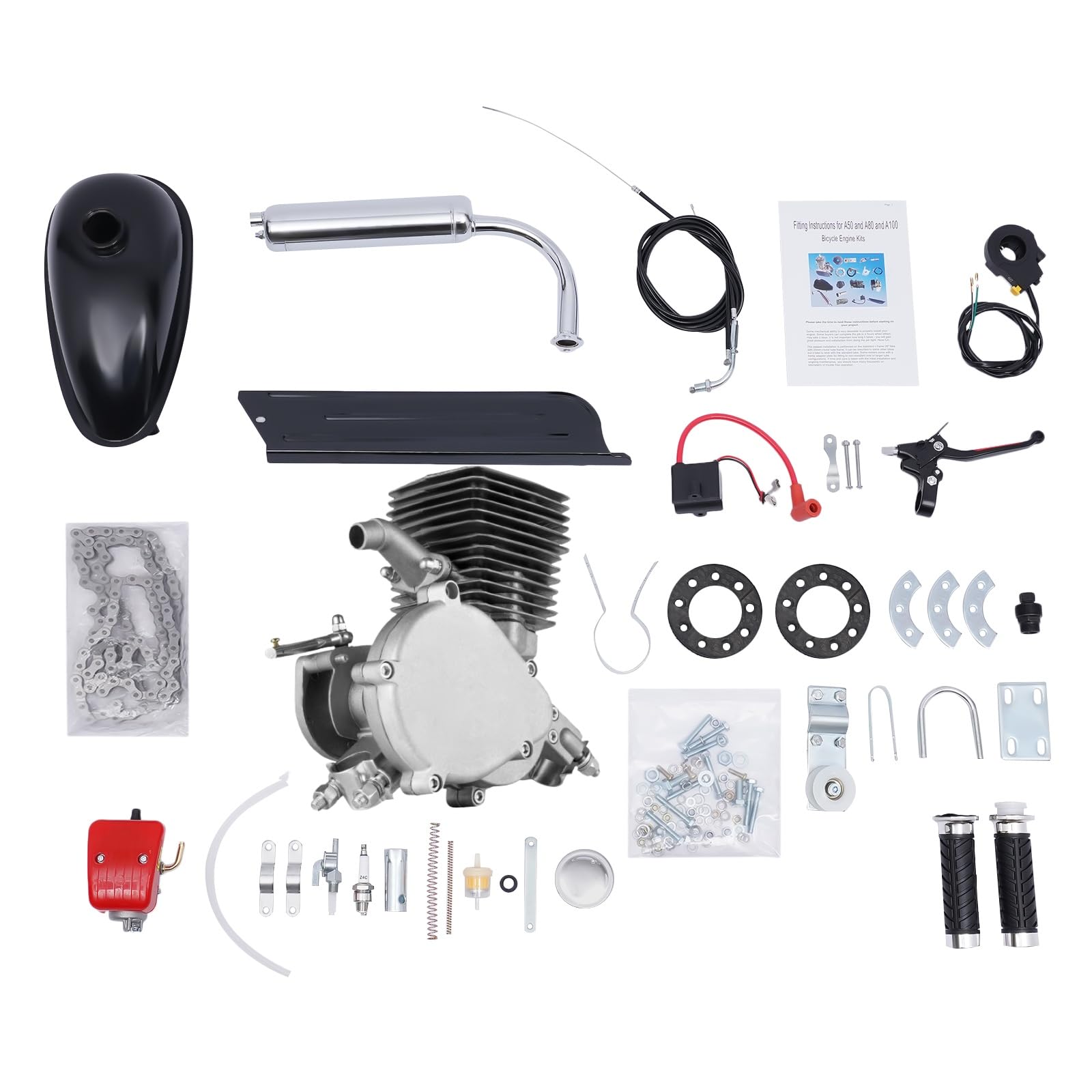 LIAPDG 100CC 2 Stroke Bicycle Motor Engine Kit, Gasoline Bike Kit Bike Conversion Kit for Most 26-Inch or 28-Inch Bicycles with V-Shaped Frames and