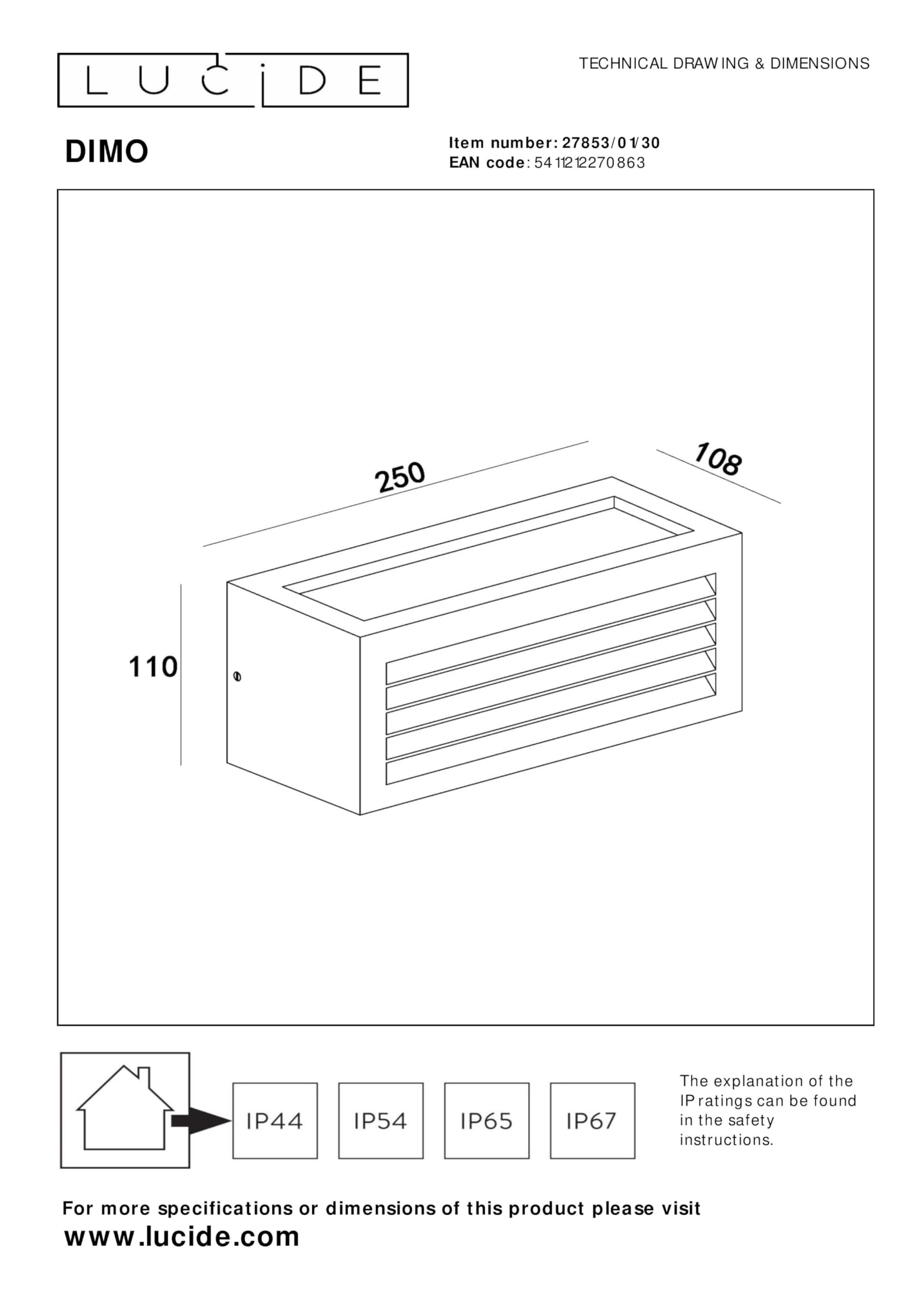 Lucide DIMO - Wall Light Outdoor - IP54 - Black - Image 4