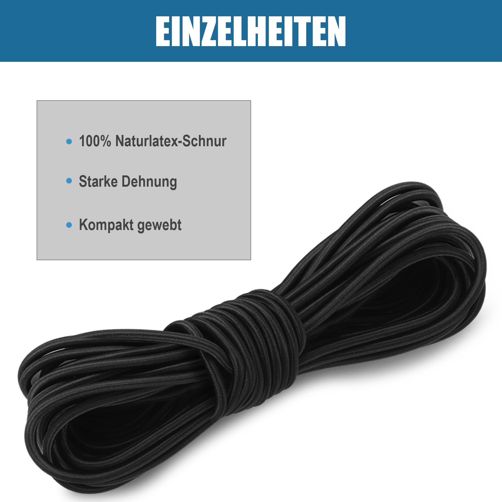 Akicderu Rubber Cord, 4 mm 20 m Expander Rope, Versatile Rubber Cord, Strong Elastic Rubber Cord, Rubber Band, Tarpaulin Rope - Image 2