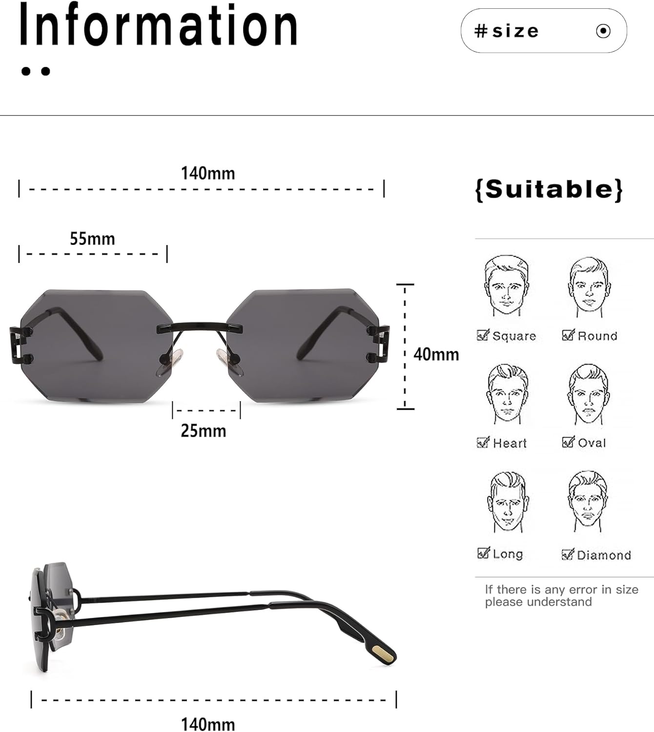 Pro Acme Rimless Rectangle Sunglasses for Men Women Polygon Frameless Tinted Shade Glasses - Image 4