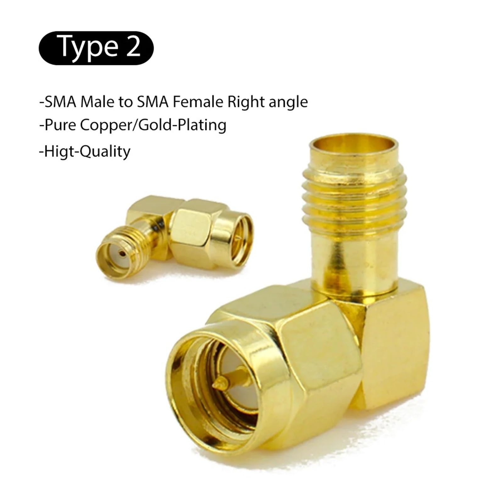 Adaptateur coaxial SMA mâle vers SMA mâle à angle droit de 90 degrés 50 Ohm pour antenne WiFi de drone FPV (type 2, 1 pièce)