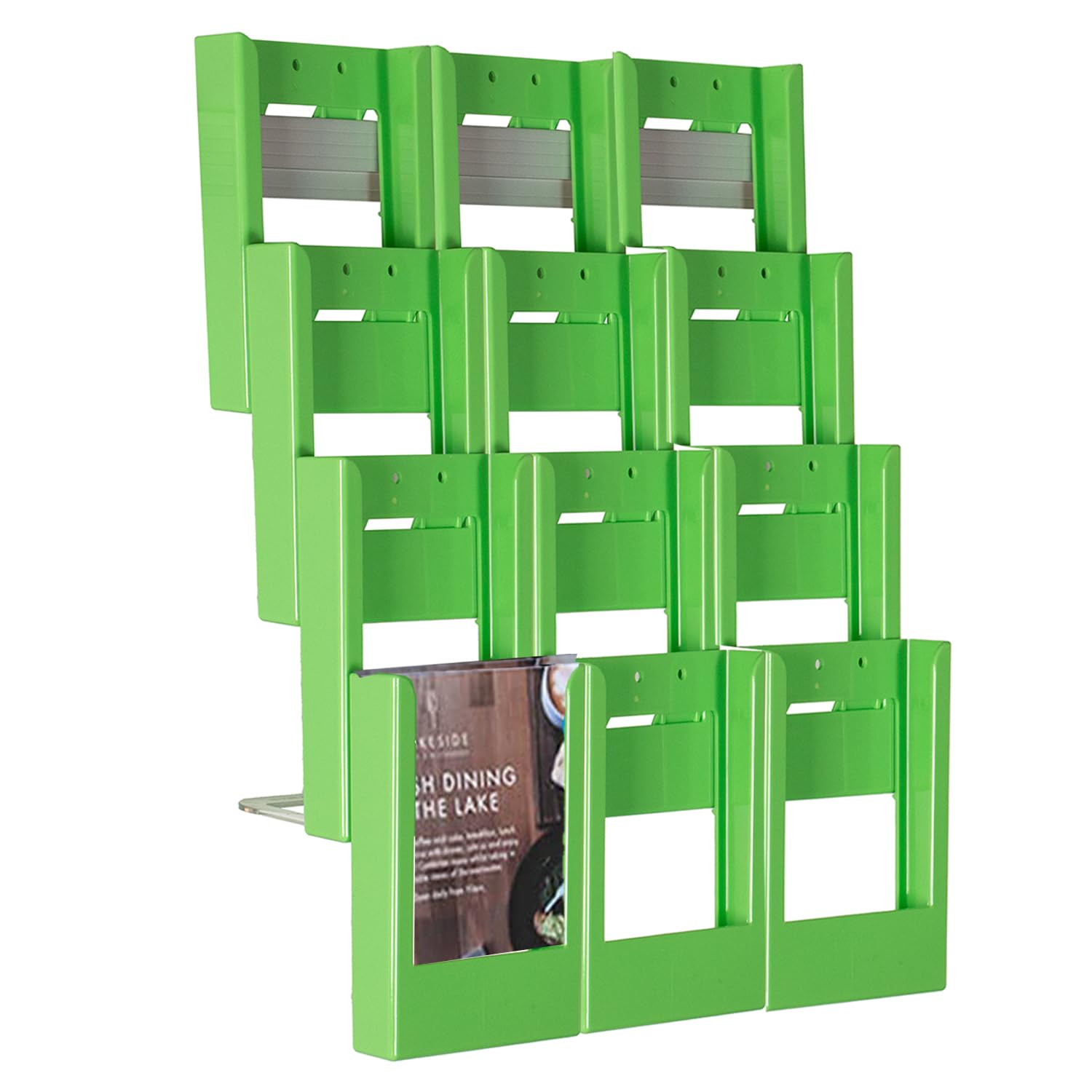 Wonderwall Expanda-stand Leaflet Holder A5 | Brochure Display Dispenser | Wall Mounted | Rail System | Coloured 12 x A5 pockets | Ideal for Reception Areas (Green)