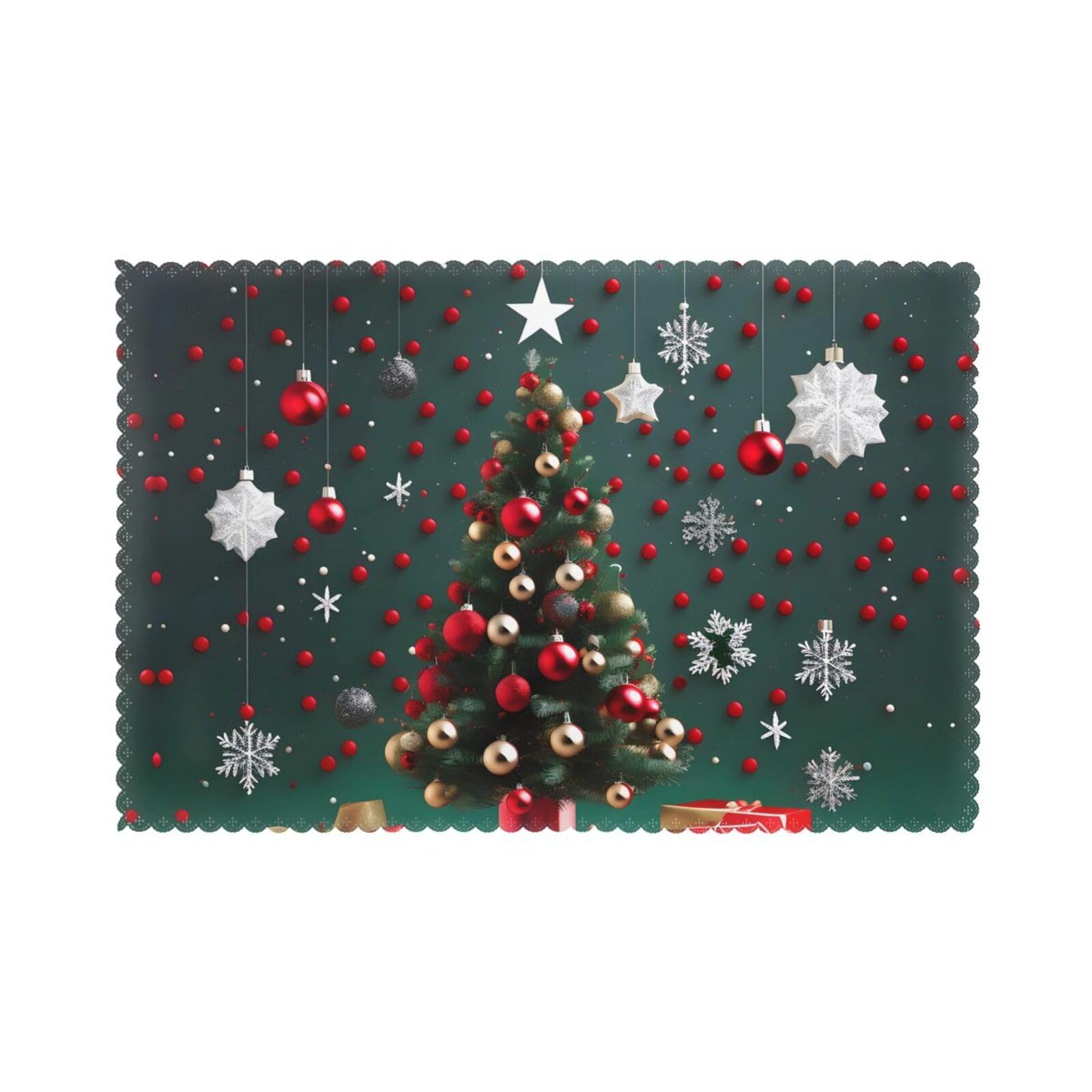 Round Ball Christmas Tree Placemats set of 6, insulated, washable, suitable for kitchen, dining room, parties, etc.