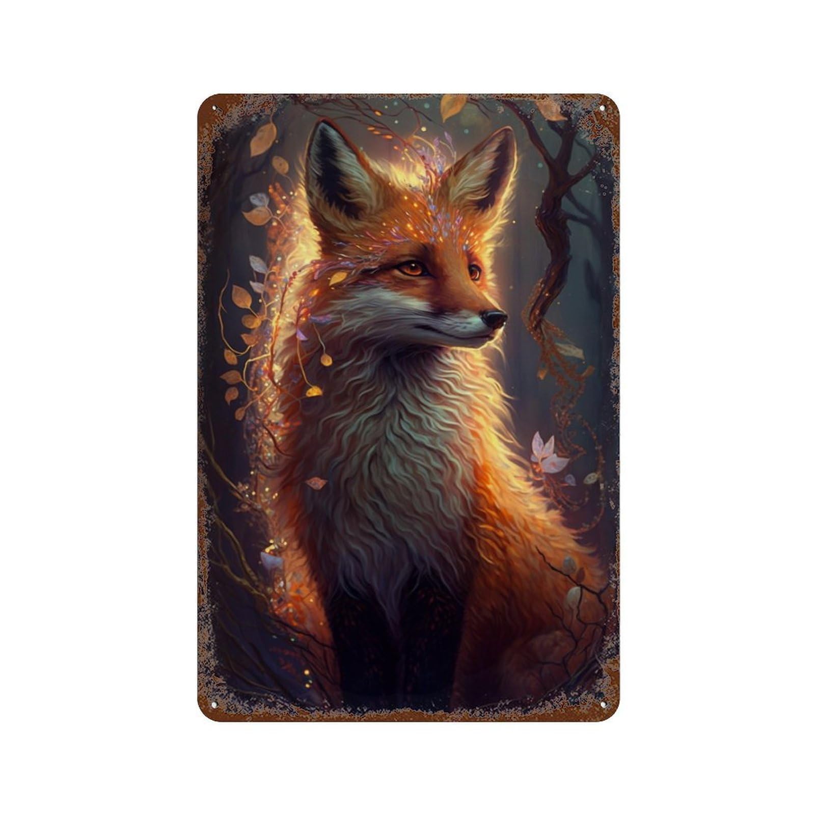 Magical Forest Fox Artwork-2 Rustic Tin Plaque 11.8"x7.9", Classic Wall Plaque for Garage, Pub Or Kitchen