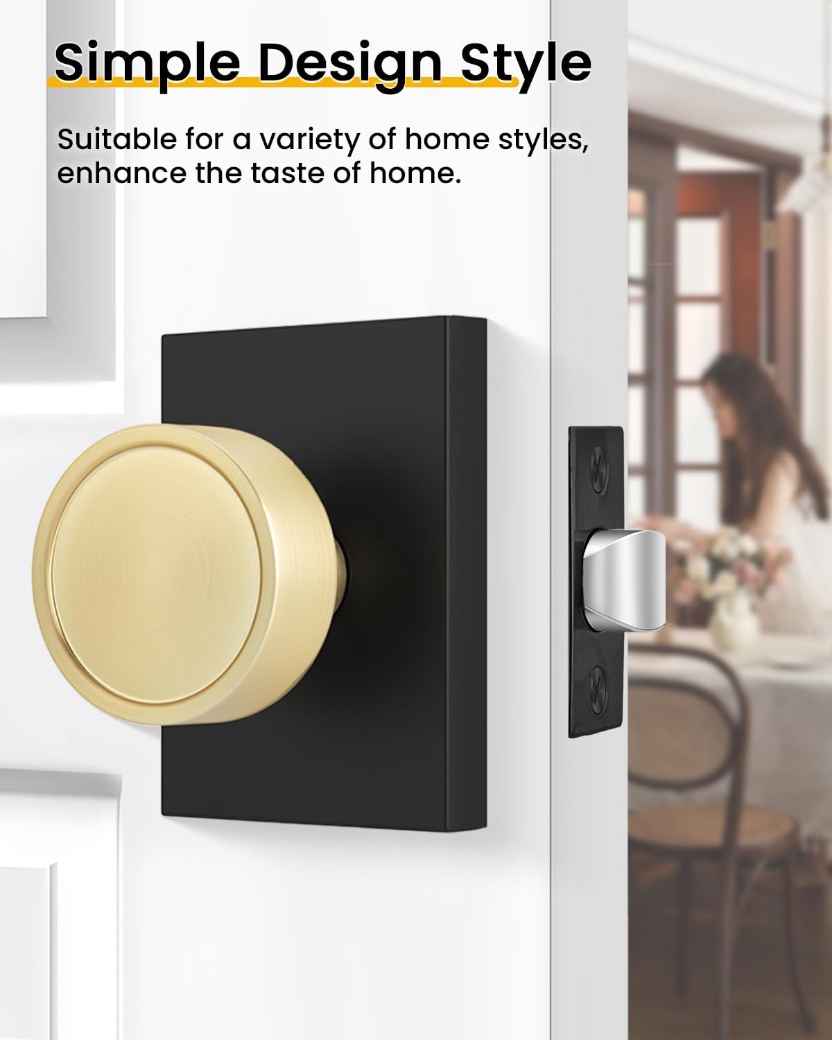 Goldenwarm Black Gold Closet Door Knob Interior, Zinc Alloy Matte Black Gold Passage Interior Door Knob, Rectangular Heavy Duty Modern Indoor DoorKnob for Closet, Hallway, 1 Pack