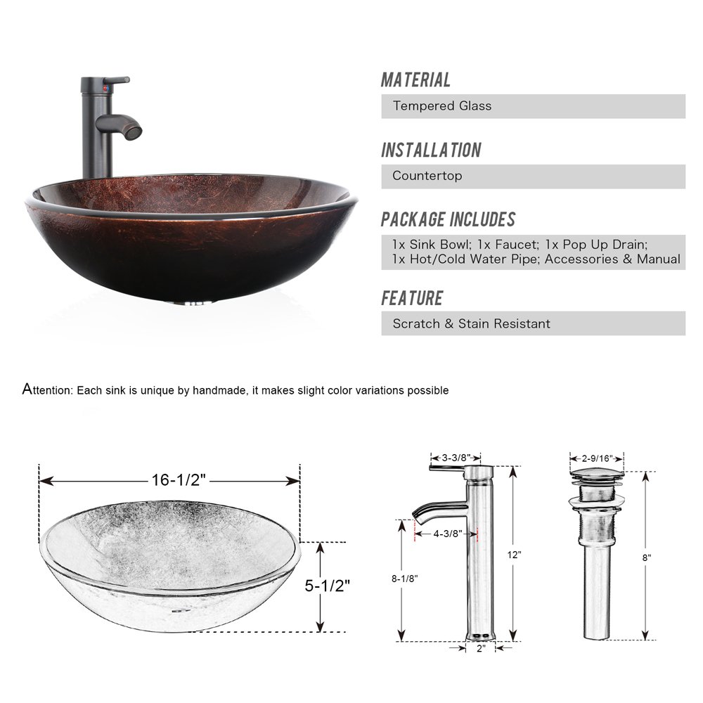 60" Black Bathroom Vanity,Double Vanity,Round Glass Vessel Basin Sink,ORB Faucet,Drain Parts