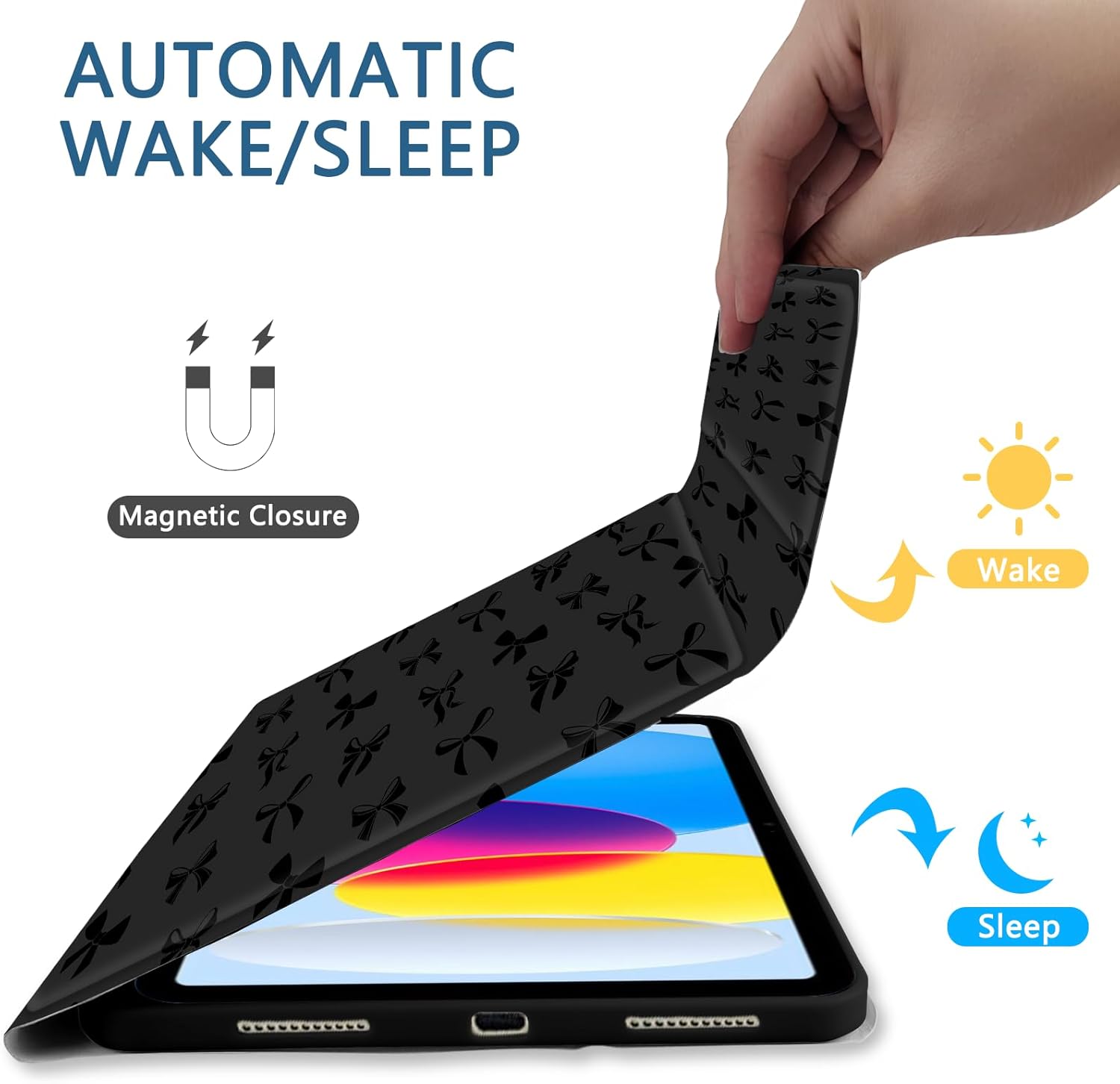 TopPerfekt Case Keyboard for iPad Gen 11th (A16) 11'' 2025/10th 10.9-inch 2022, Black Bow Cute Chic Adorable with Pencil Holder for 10.9 inch Case with Keyboard Rechargeable,Detachable, Black Bow - Image 6