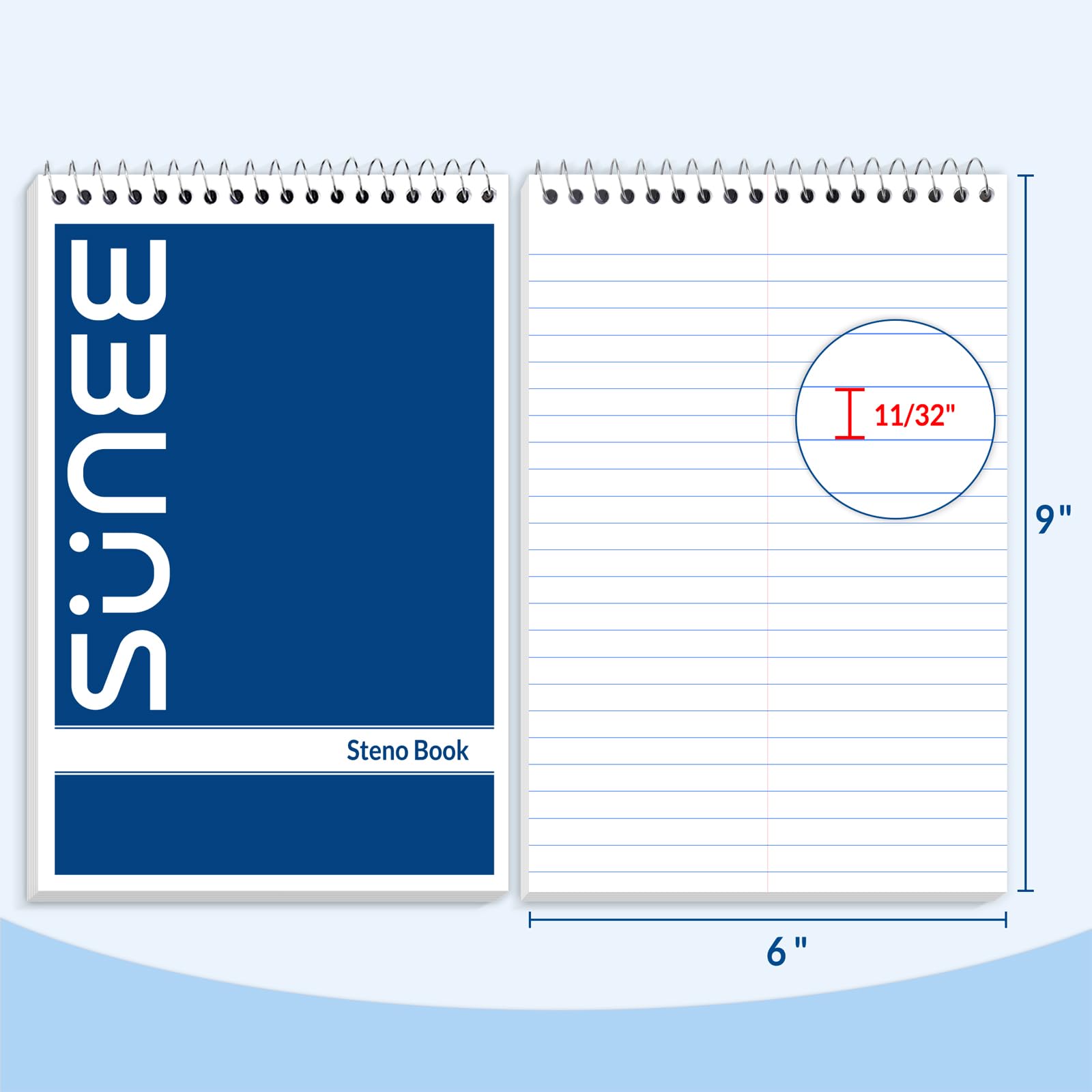 SUNEE Confezione da 10 blocchi Steno da 15,2 x 22,5 cm, 60 fogli, quaderno a spirale da 15 x 22 cm, carta bianca, per prendere appunti con quaderno a spirale superiore, per scuola, università