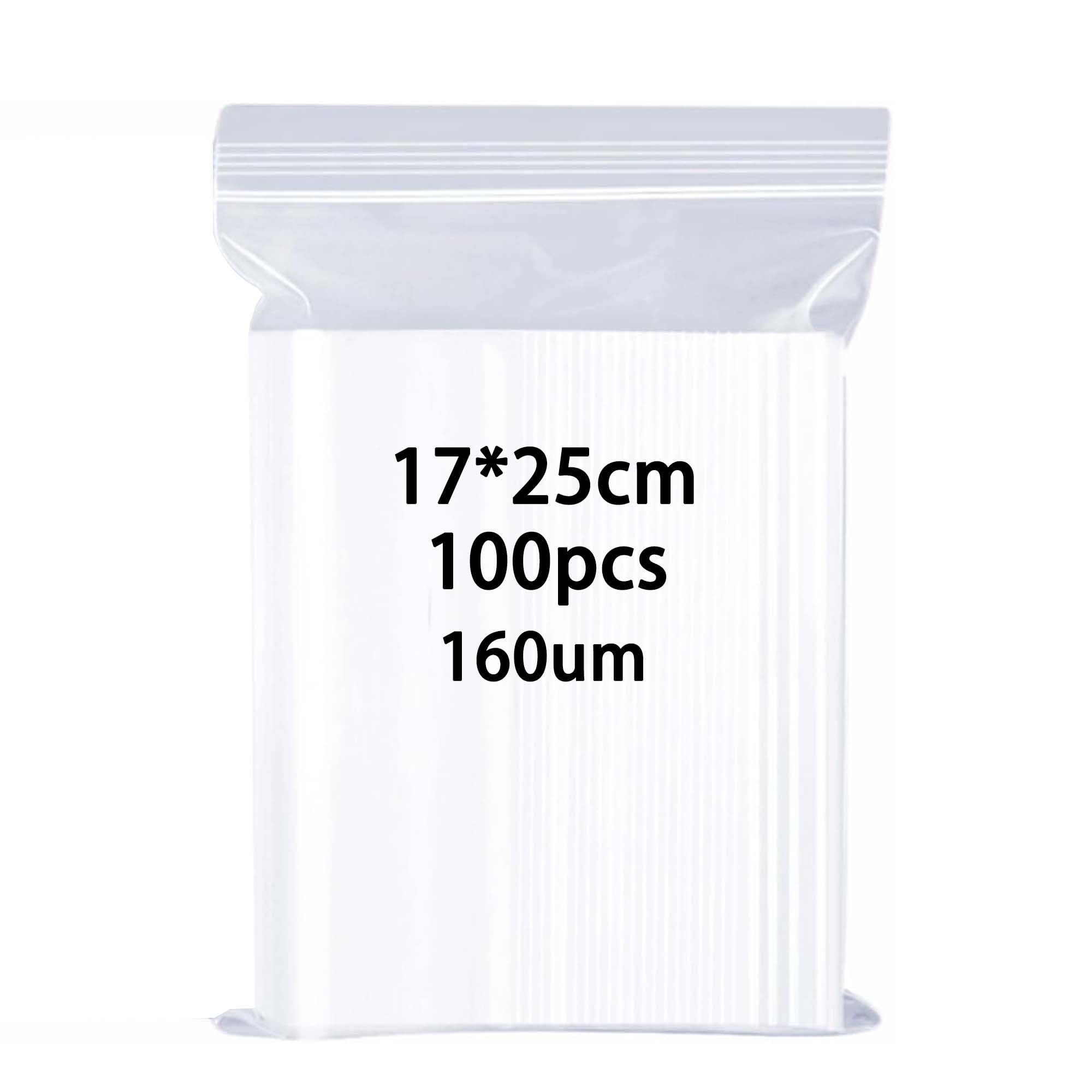 huruirui Small Grip Seal Bags Resealable Clear Plastic Bags 17X25cm/100pcs 160μm Sealed Storage Pouches Multiple Size Suitable for Kitchen Biscuits Nuts Jewelry Packaging Sealable Little Bag